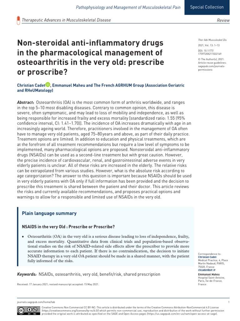NSAIDs for Osteoarthritis in the Elderly | PDF | Nonsteroidal Anti ...