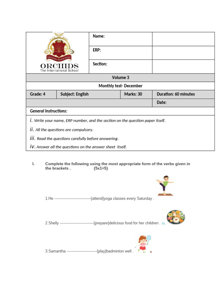 Grade 4 English December Test Paper | PDF