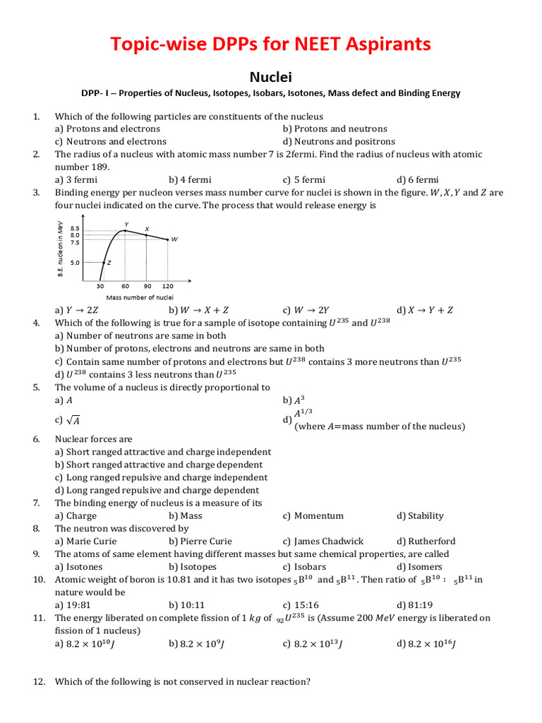 NEET Nuclei DPP: Concepts & Questions | PDF | Atomic Nucleus | Neutron