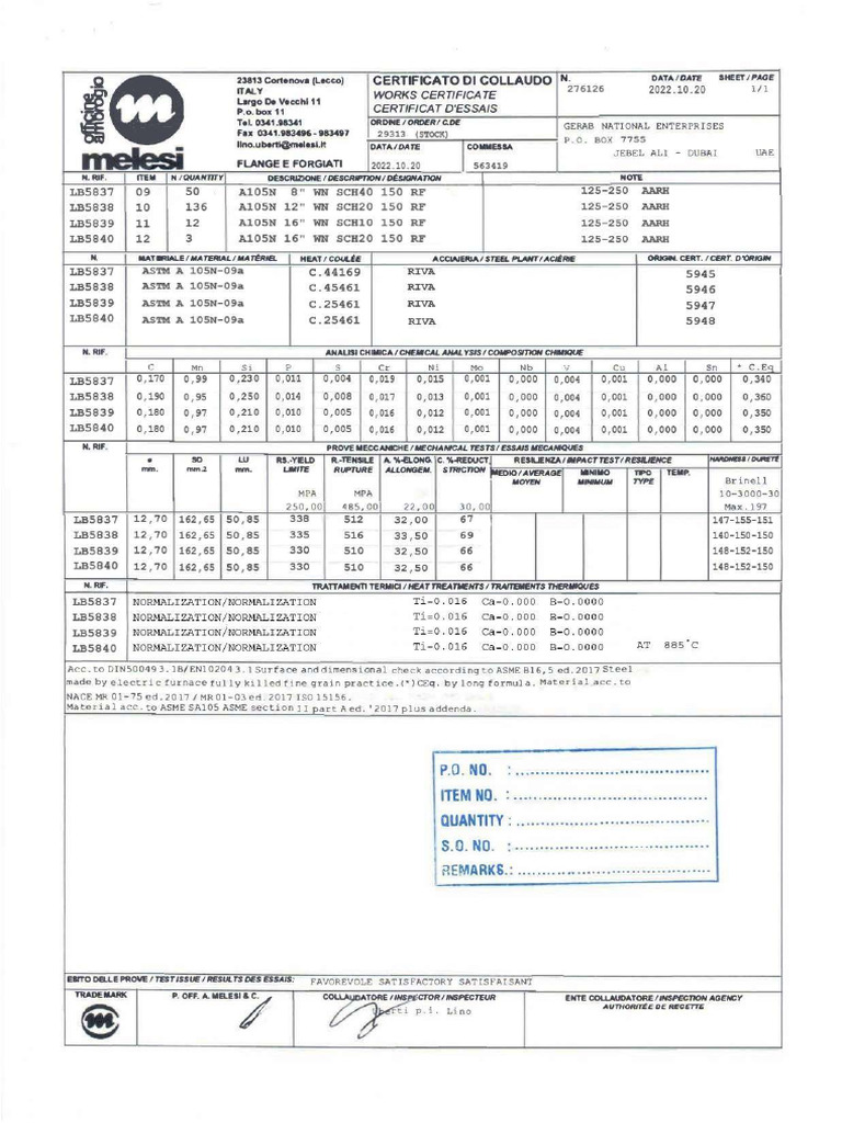 Melesi-A105-Flange Wn-8in-S40-C.44169 | PDF