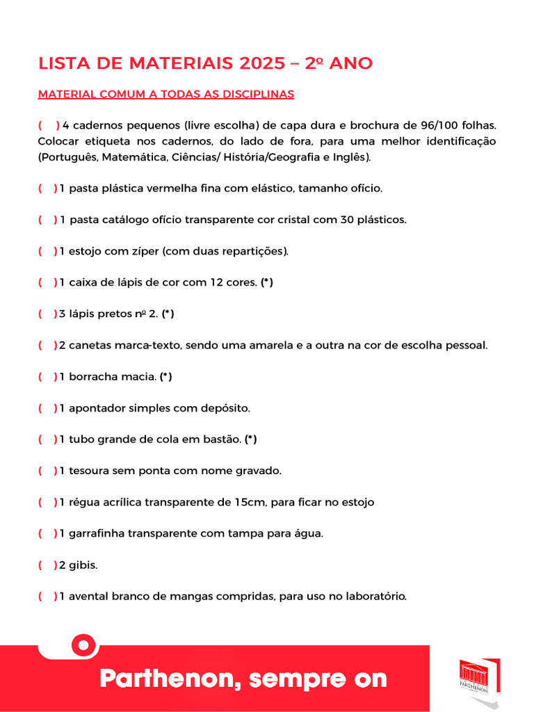 Lista de Materiais 2 Ano Ef1 | PDF