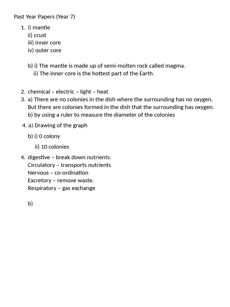 Year 7 Past Science Exam Papers | PDF