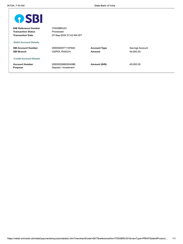 SBI Transaction Confirmation Details | PDF
