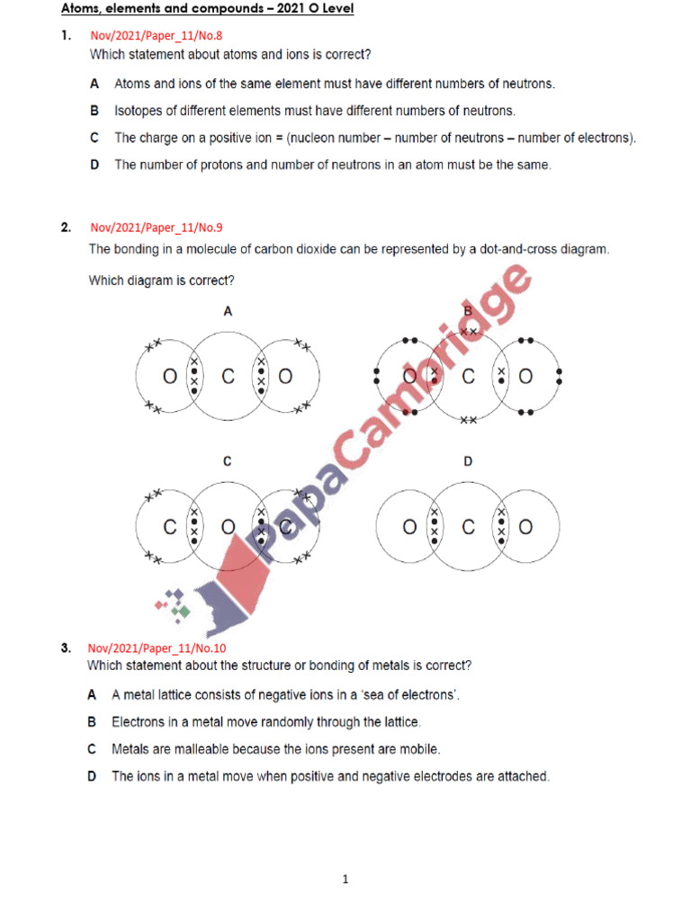 2021 Atoms Elements and Compounds O Level 5070 | PDF
