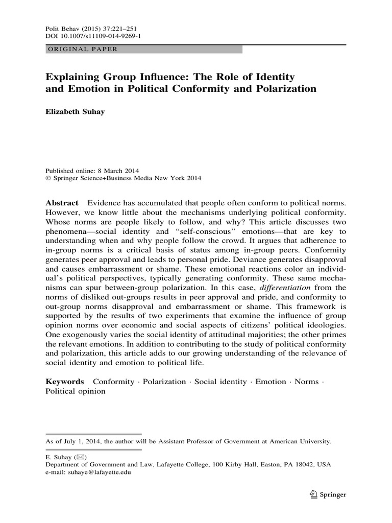 Identity and Emotion in Political Conformity | PDF | Conformity | Emotions