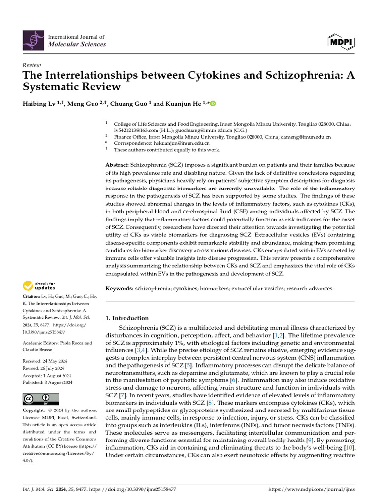 The Interrelationships Between Cytokines and Schizophrenia | PDF ...