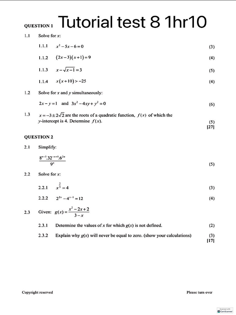 Maths Test 8 Grade 11 2025 | PDF