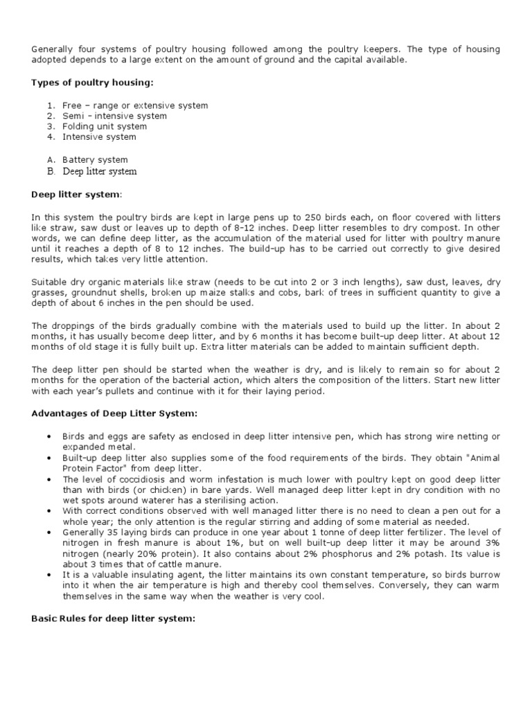 Deep Litter System PDF Poultry Farming Poultry