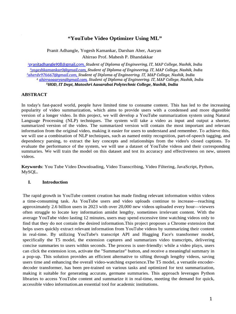 YouTube Video Summarization Tool | PDF | Use Case | Unified Modeling ...