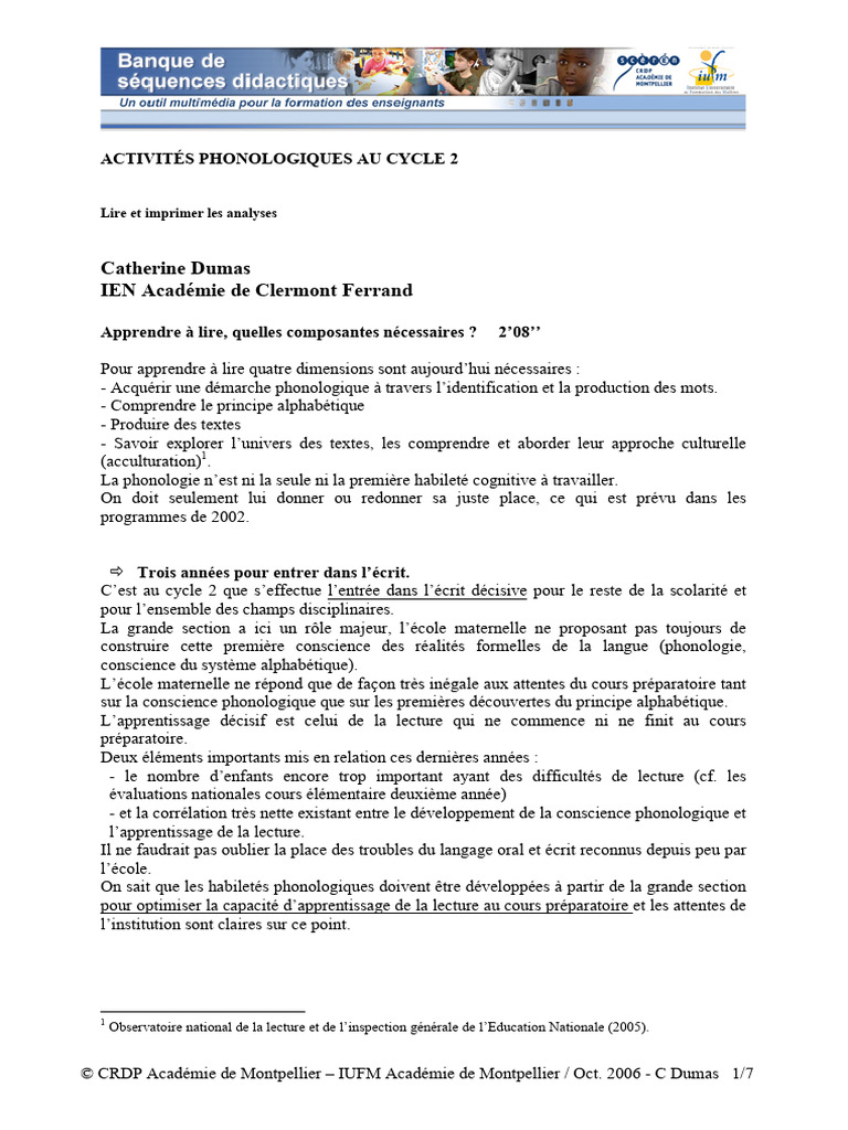 Phonologie et apprentissage de la lecture | PDF | Syllabe | Linguistique