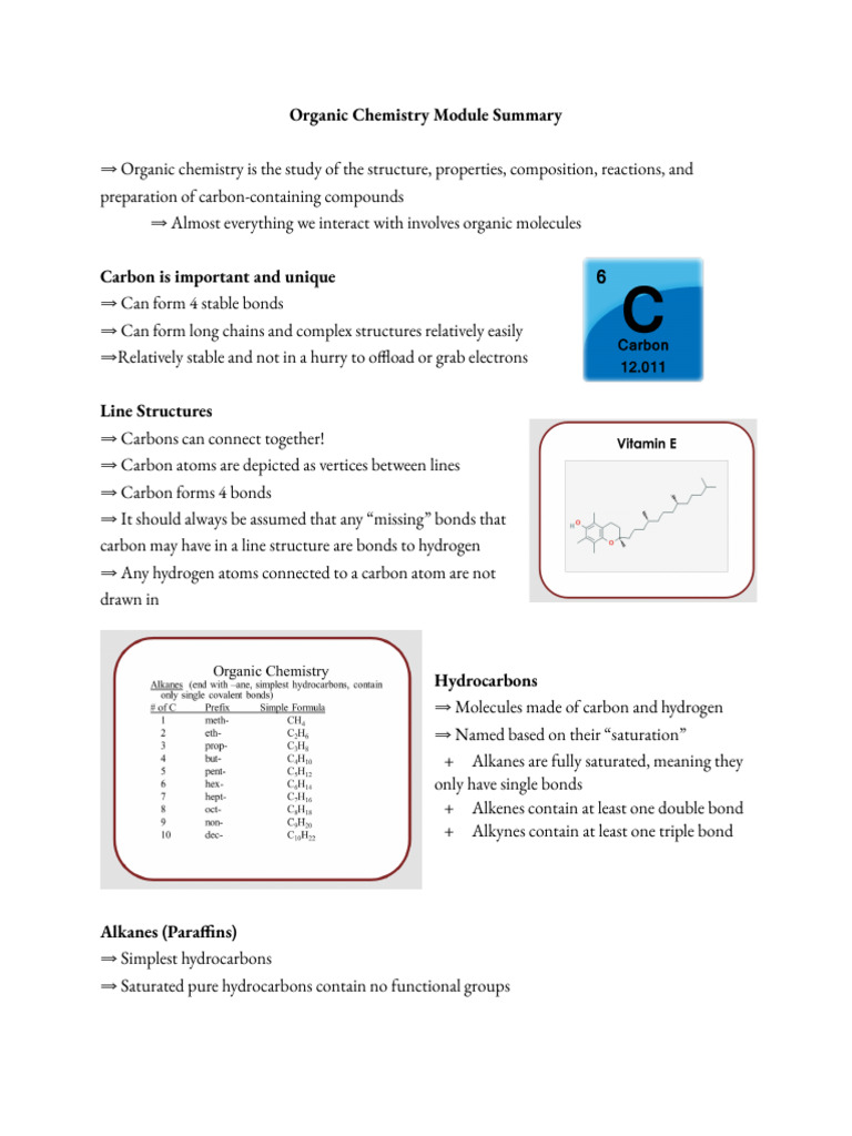 Organic Chemistry Overview Summary | PDF | Alkane | Alkene