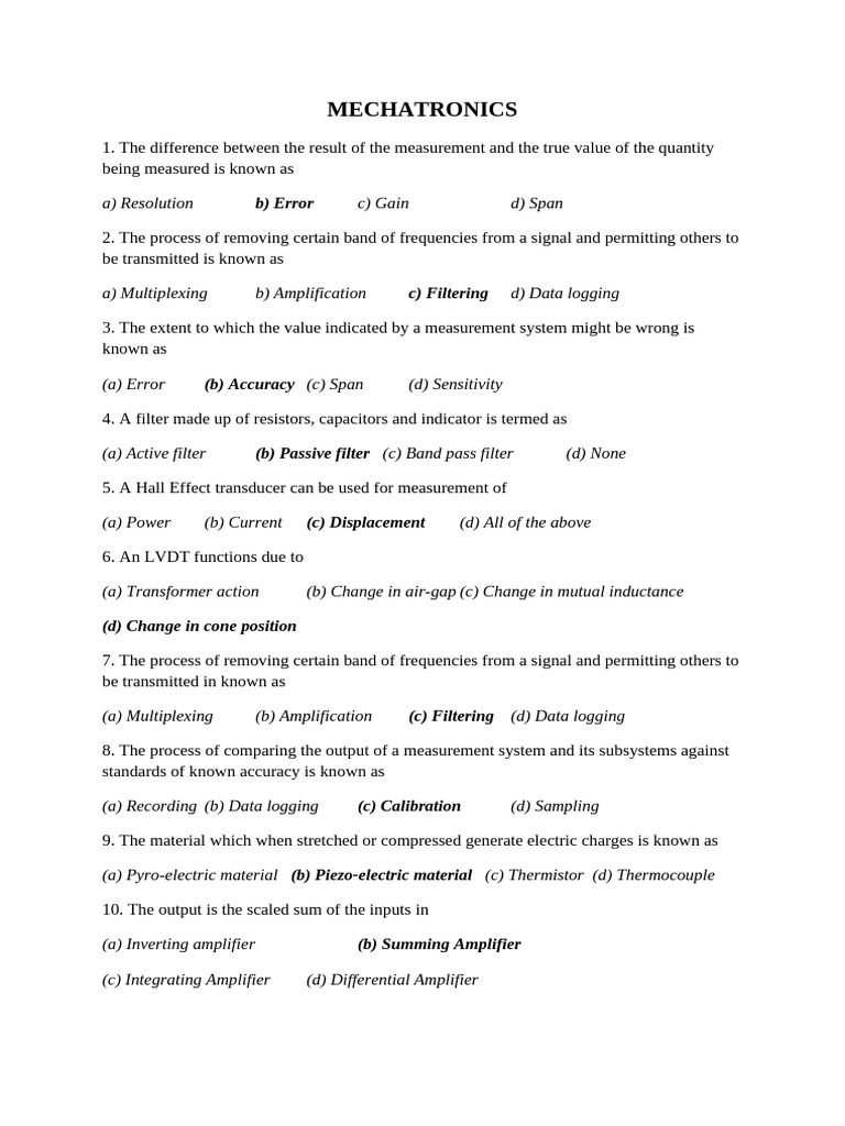 Mechatronics Question Bank 2025 Final Questions 30 | PDF | Relay ...