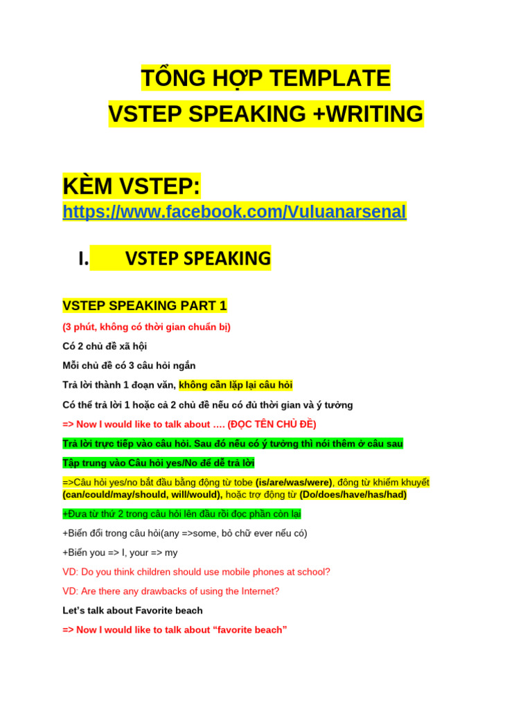 T NG H P Template Vstep Writing and Speaking | PDF