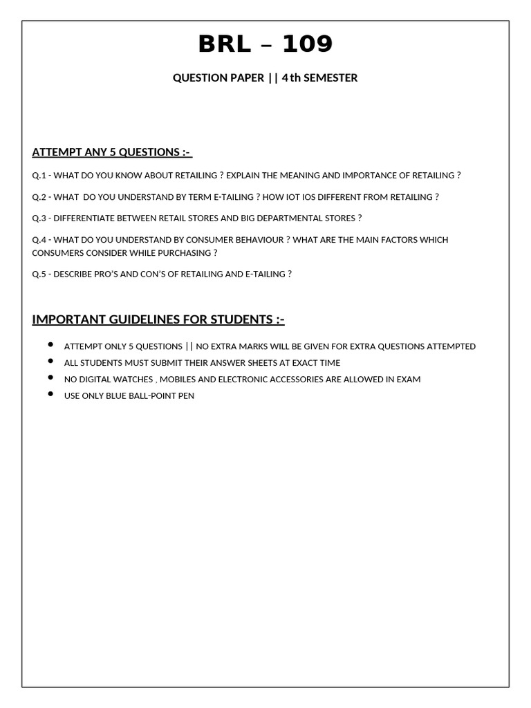 Brl101 Question Paper Making Practise | PDF