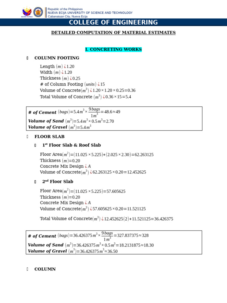 Material Estimates for Construction Project | PDF | Stairs | Concrete
