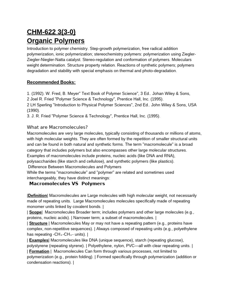 Understanding Polymer Chemistry Basics | PDF | Polymers | Macromolecules
