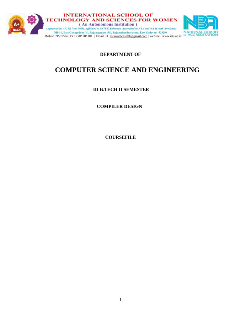Compiler Design Course Overview CSE | PDF | Parsing | Compiler