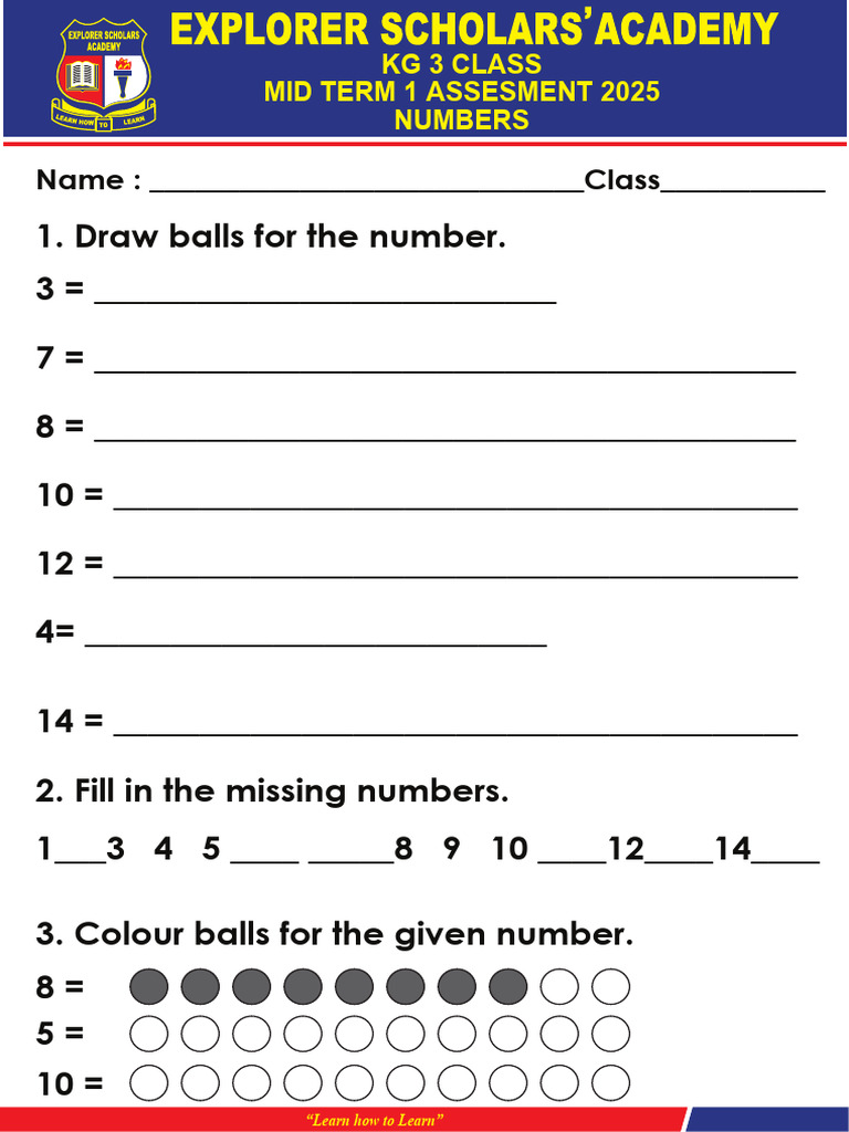 KG 3 Mid Term 1 Assessment Guide | PDF