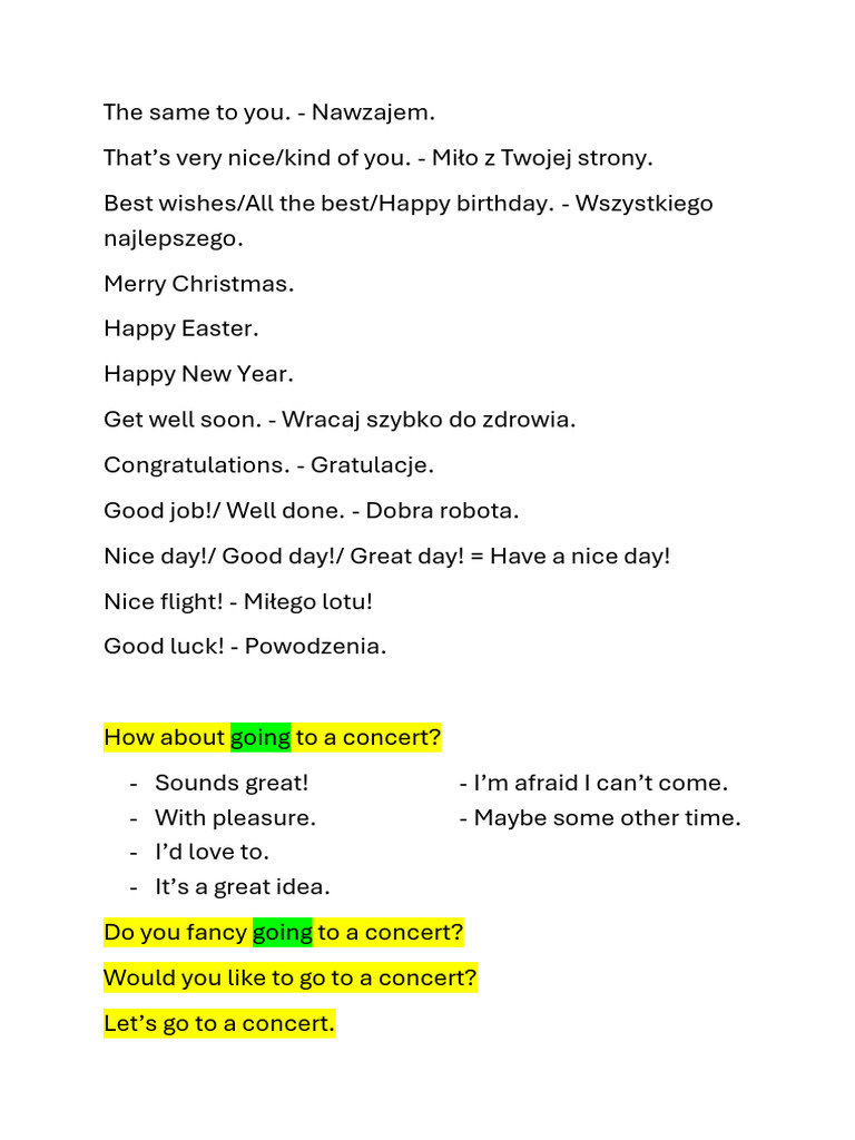 Essential Polish Phrases for Various Occasions | PDF