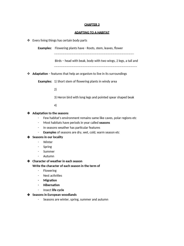 Adapting To A Habitat Notes | PDF | Trees | Plants