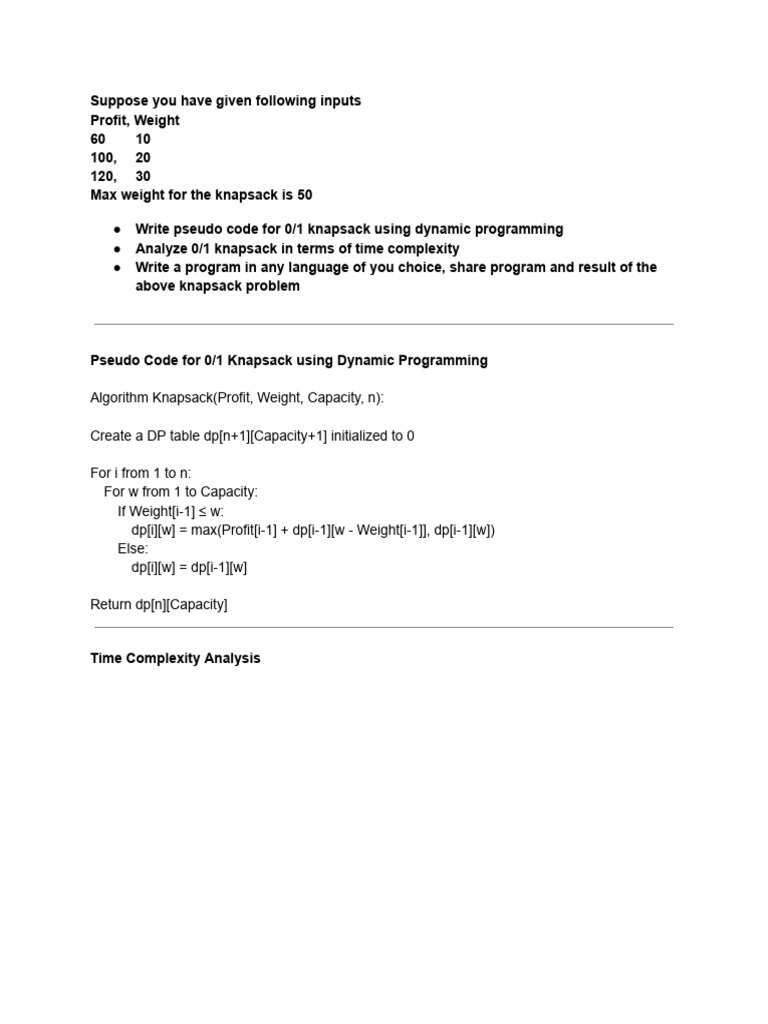0 1 Knapsack | PDF