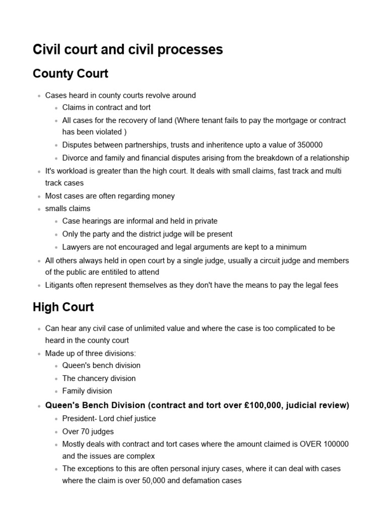 Overview of Civil Court Processes | PDF | Costs In English Law ...
