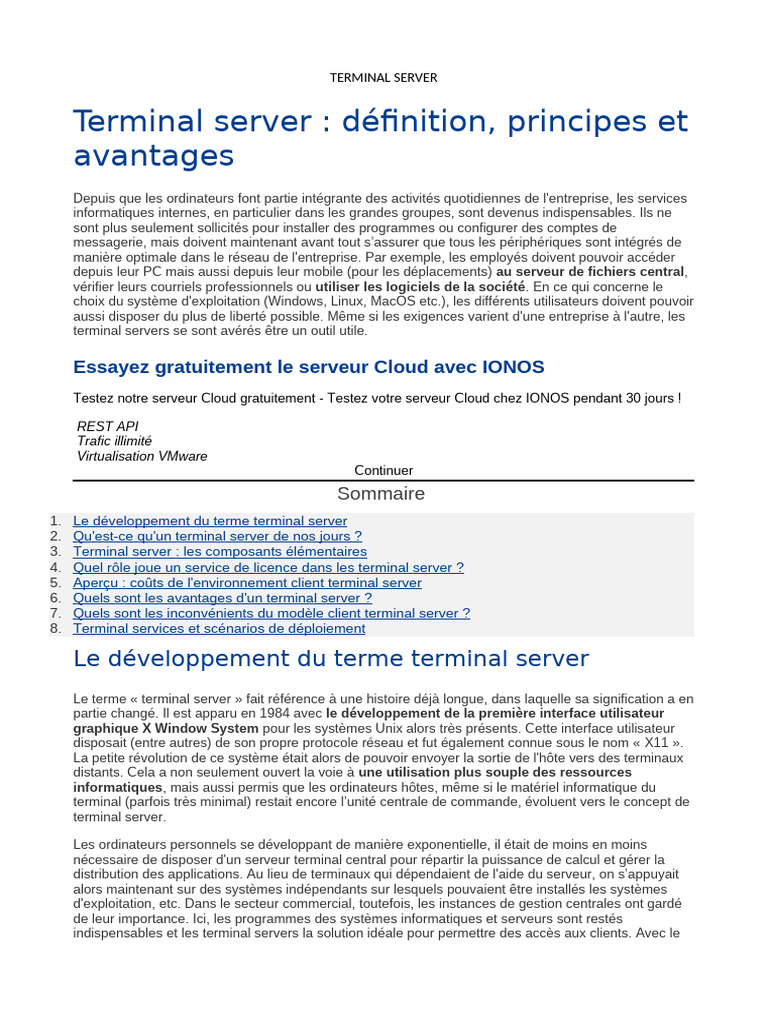 Définition et avantages du terminal server | PDF | Terminal ...