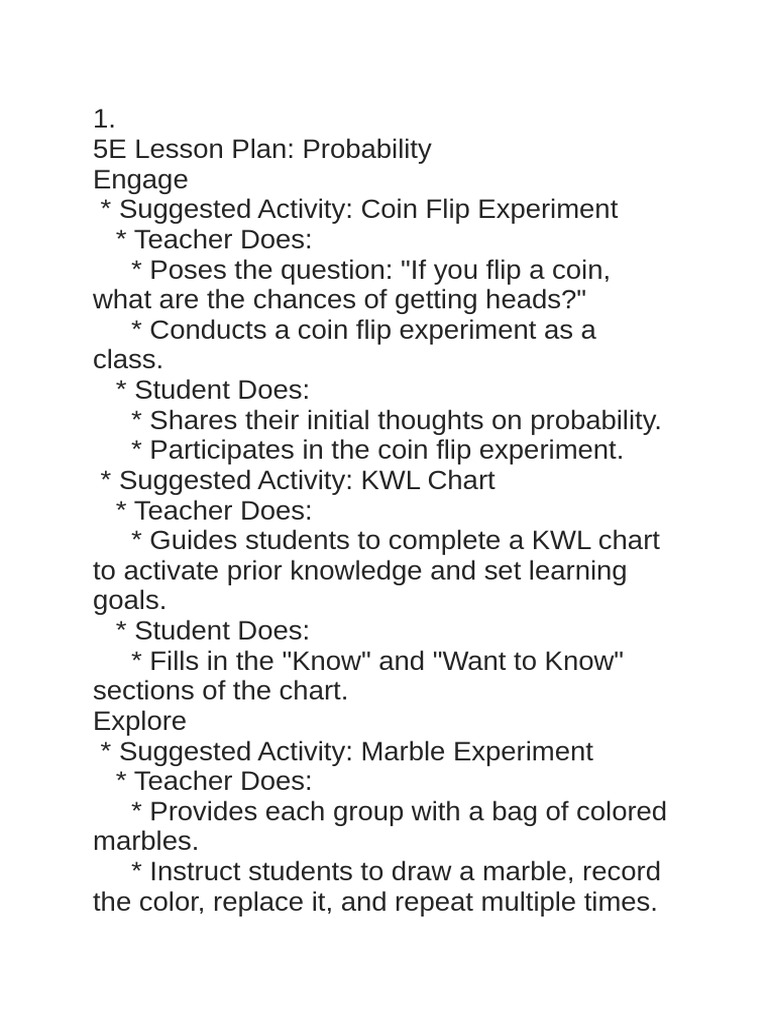 5E Lesson Plan on Probability Concepts | PDF | Mathematics | Metacognition