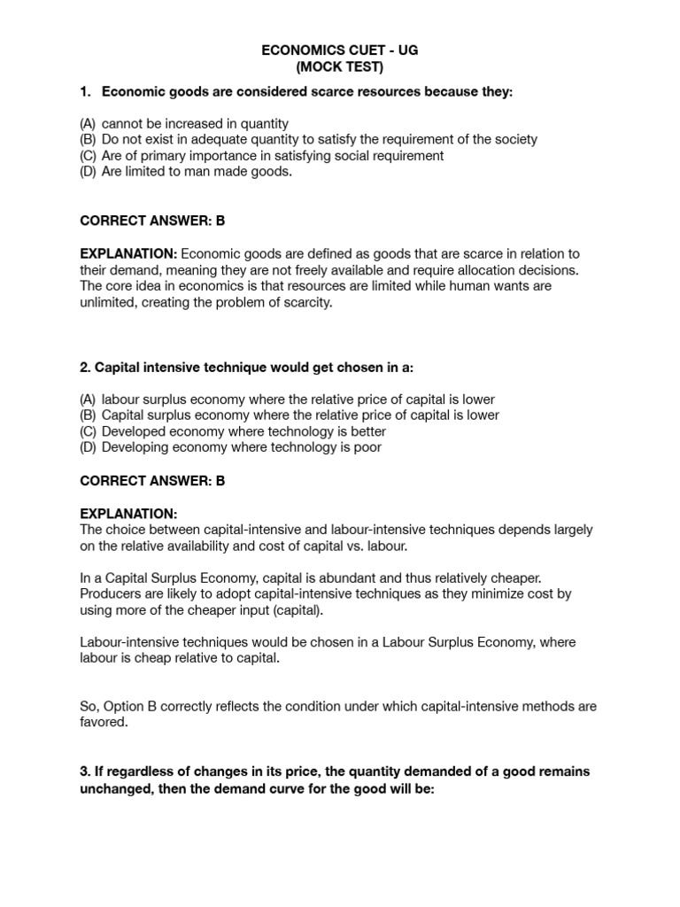 Economics CUET UG Mock Test Insights | PDF | Demand | Elasticity ...