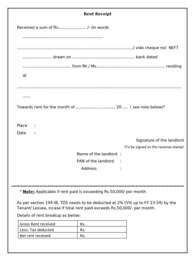 Rent Receipt for Tax Purposes | PDF