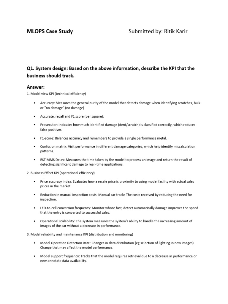 MLOps Case Study: KPIs and System Design | PDF | Accuracy And Precision ...