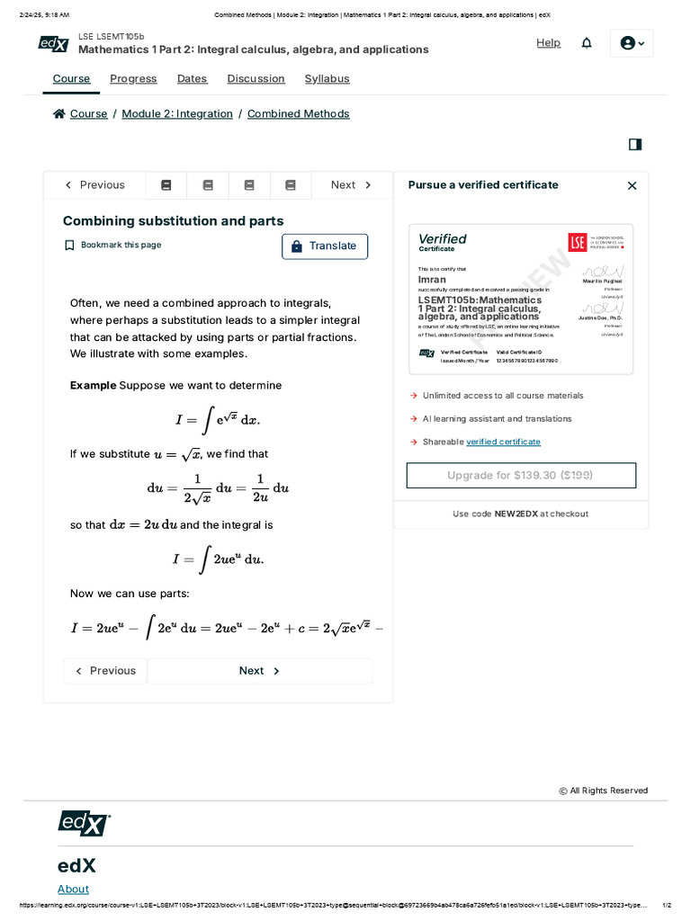 Combined Methods in Integral Calculus | PDF | Algebra | Mathematics