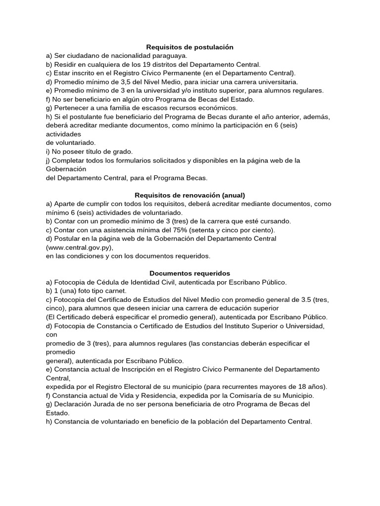 Requisitos para Becas 2026 Paraguay | PDF
