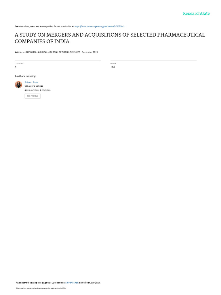 Mergers & Acquisitions in Indian Pharma | PDF | Mergers And ...