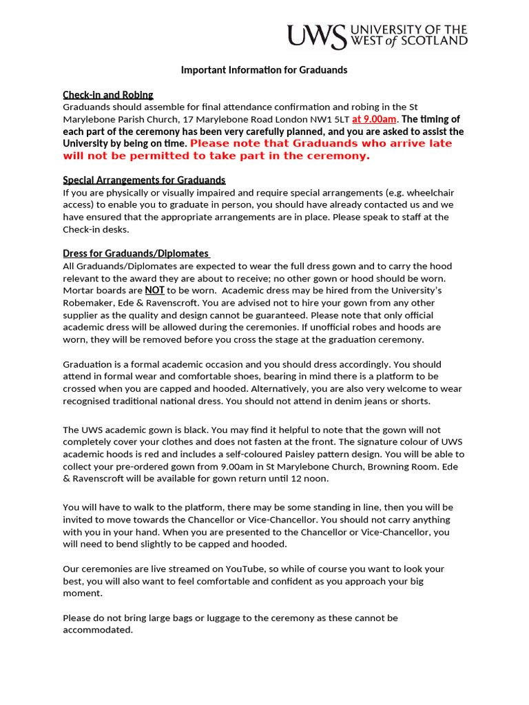 UWS Graduation Ceremony Guidelines 2023 | PDF | Clothing