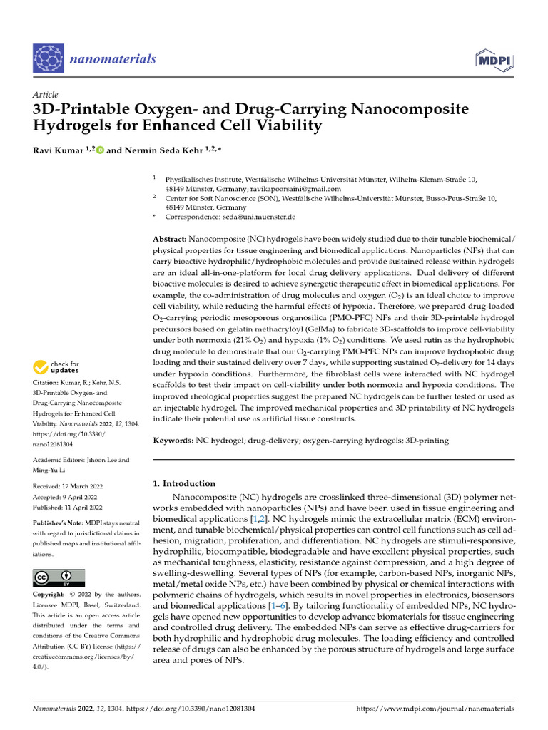 Nanomaterials 12 01304 v3 | PDF | Tissue Engineering | Nanocomposite