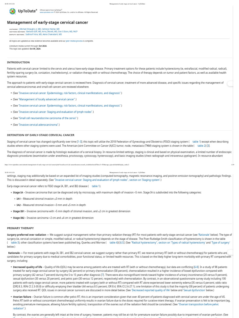 Management of Early-Stage Cervical Cancer - UpToDate | PDF | Cervical ...