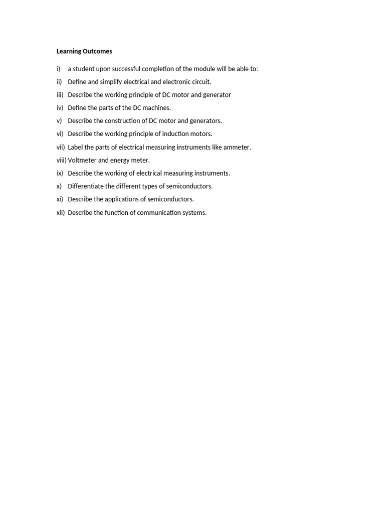 Electrical Engineering Learning Outcomes Pdf