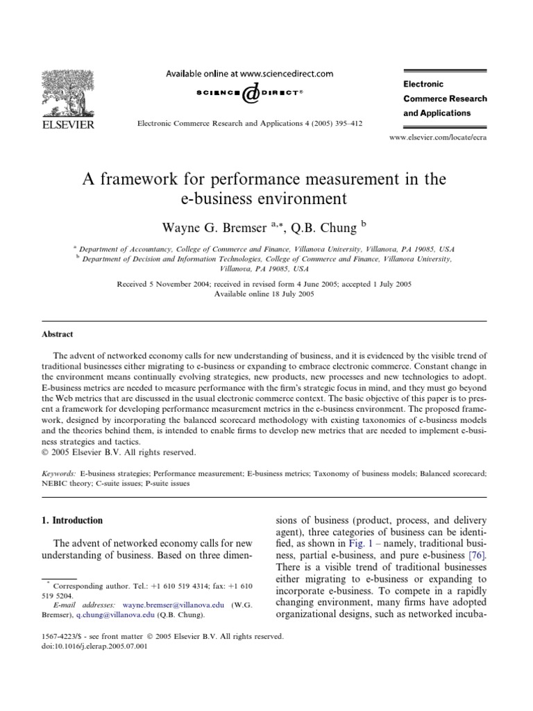 A Framework For Performance Measurement in The E-Business Environment | PDF