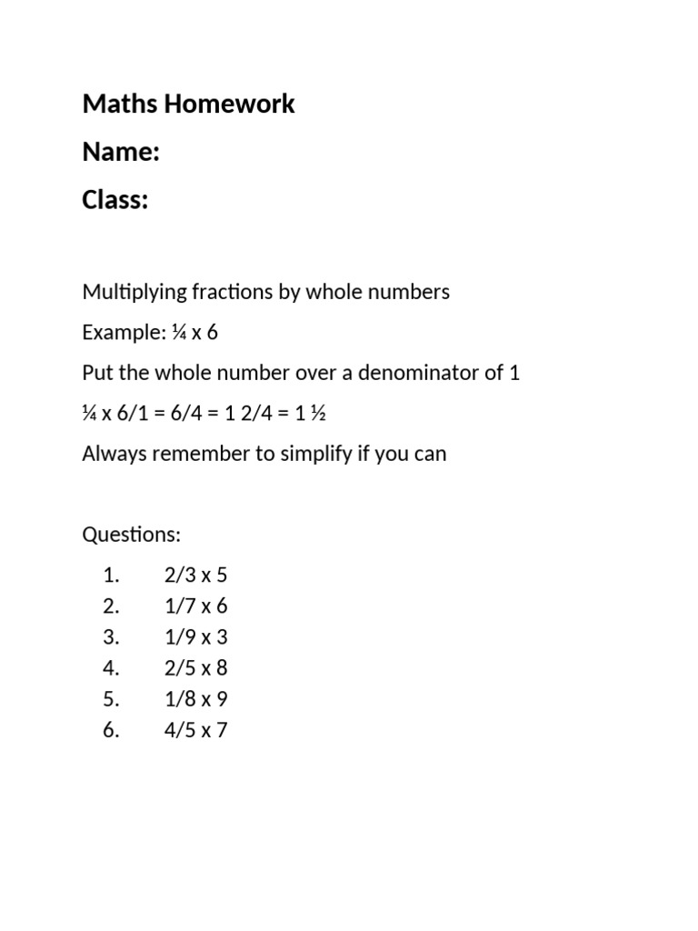 Maths Homework: Multiplication & Division | PDF