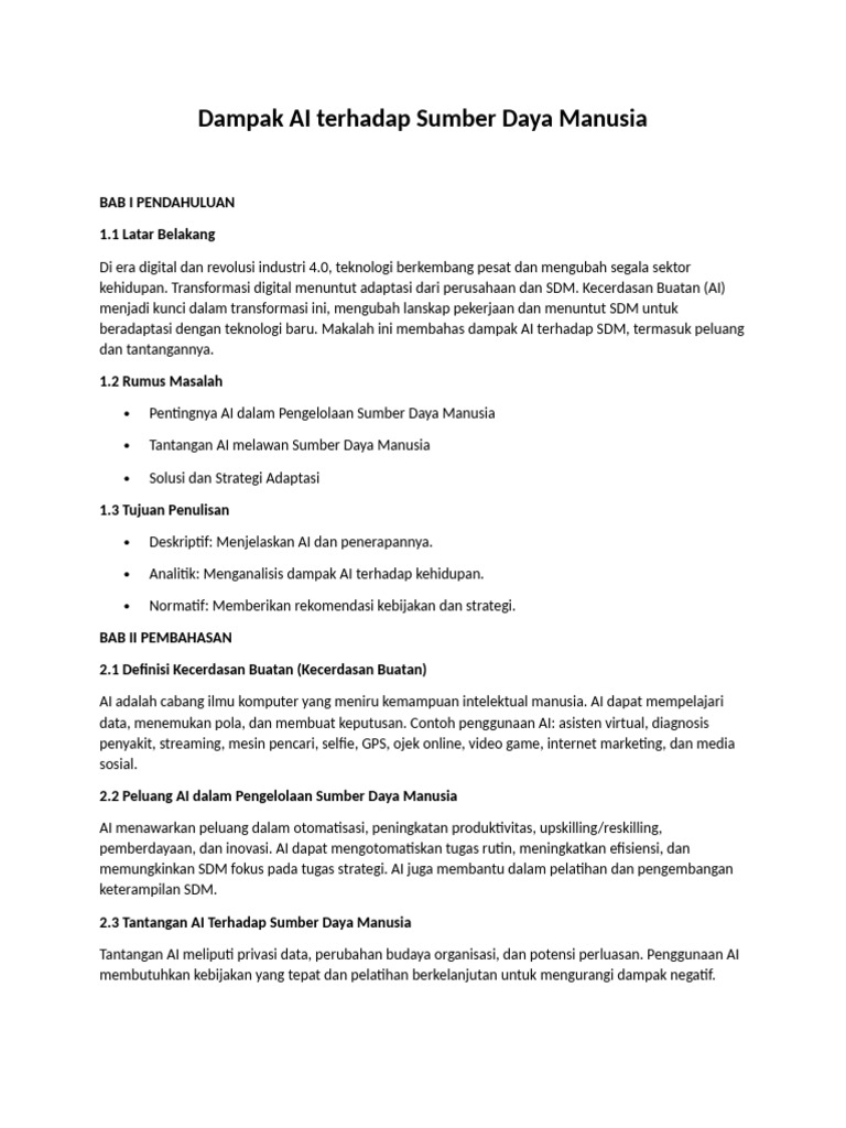 Dampak Ai Pada Sumber Daya Manusia Pdf