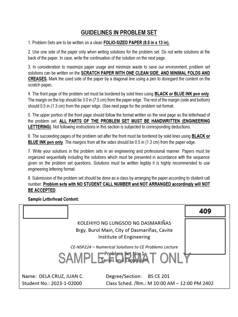 Problem Set Submission Guidelines | PDF | Stationery