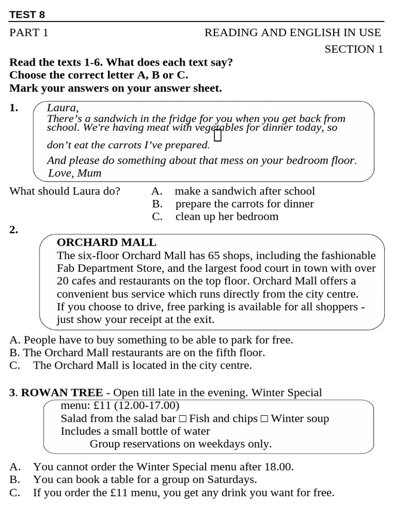 English Reading Comprehension Test 8 | PDF | Menu | Department Store