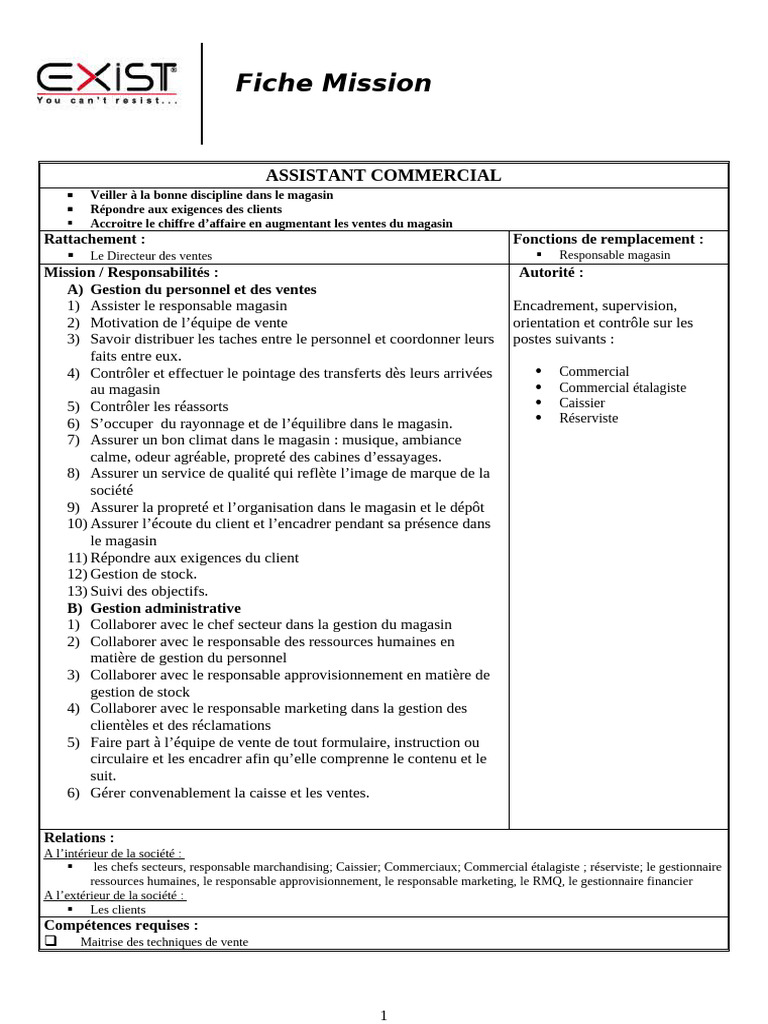 Mission d'Assistant Commercial en Magasin | PDF | Gestion des ...