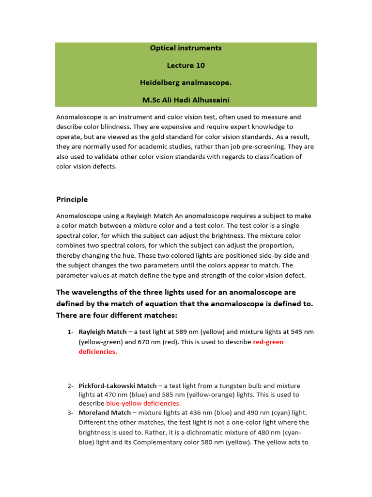 Anomaloscope: Color Vision Testing Guide | PDF | Color | Computer Graphics