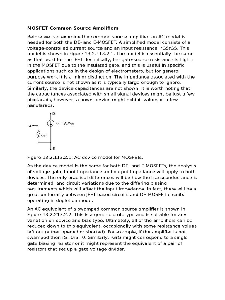 MOSFET Common Source Amplifiers | PDF | Amplifier | Electrical Impedance