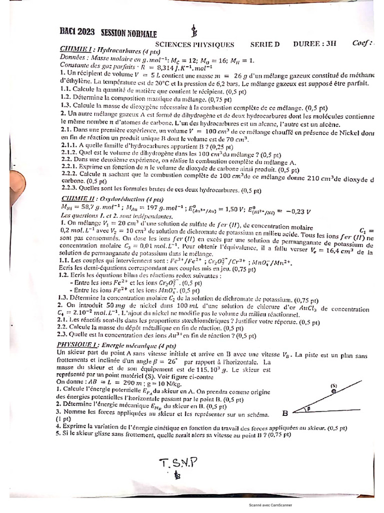 BAC 1 2023 - PC 1iere CD | PDF