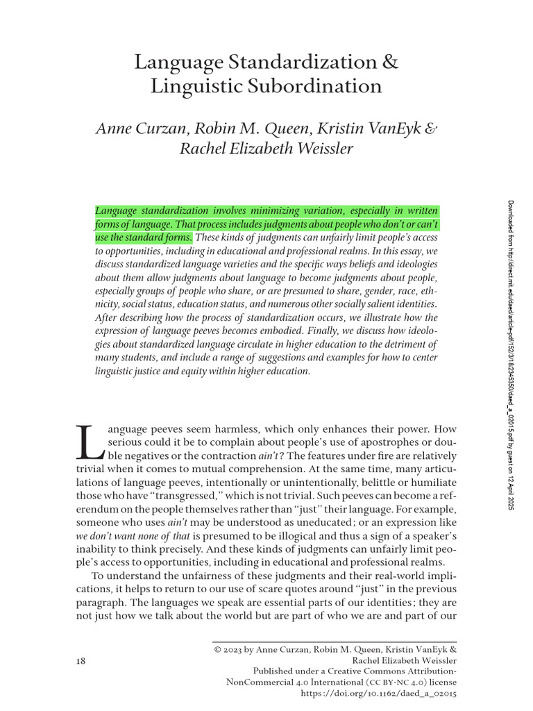 Language Standardisatio - A Curzan, Queen Et Al. | PDF | Linguistics ...