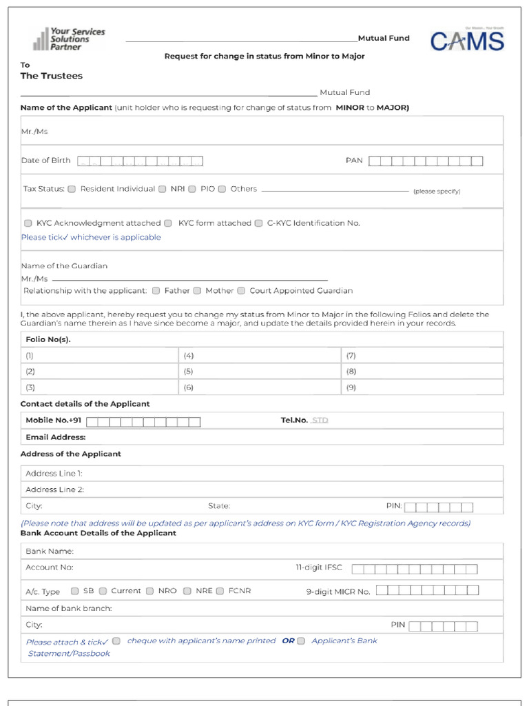 MAM Form - For Change in Status From Minor To Major | PDF