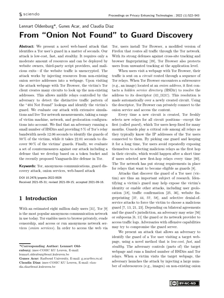 From “Onion Not Found” to Guard Discovery | PDF | Computing | Computer ...